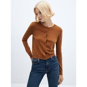 MNG Mango Twinky Wool Blend Knitted Cardigan Caramel Size L Women’s New